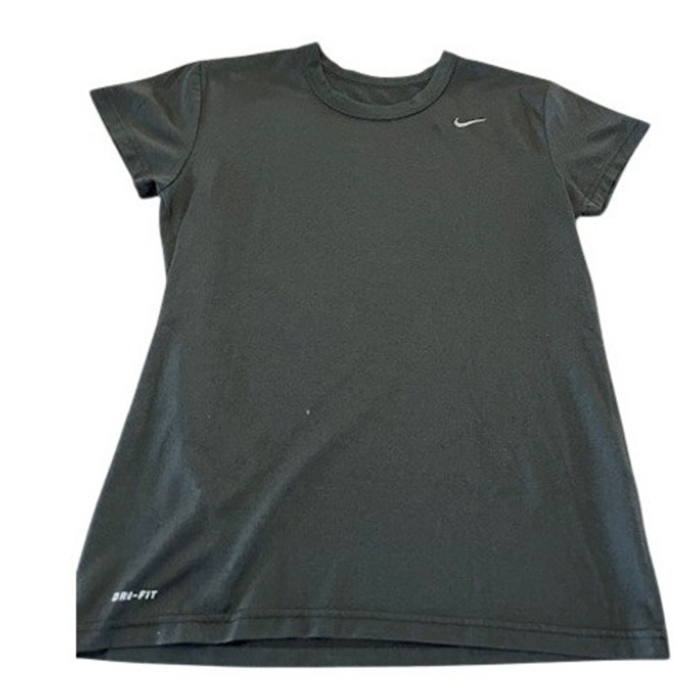 Nike Dri-FIT Women Black Short Sleeve Athletic Training T-Shirt Swoosh Logo